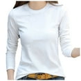 thumbnail image 1 of Women's T-Shirts Womens Ribbed Long Sleeve Crewneck Casual Slim Basic Shirts Fitted Knit Tops for Everyday Wear, 1 of 5