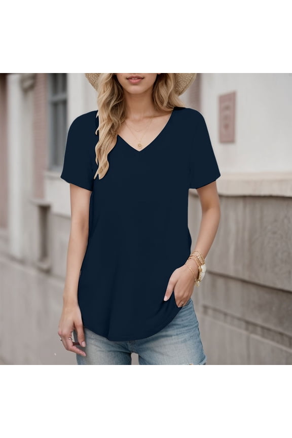 Women’s T-Shirts for Everyday Casual Wear with V-Neck and Solid Design Short Sleeve Top for Spring and Summer Modern Women’s Shirt Style