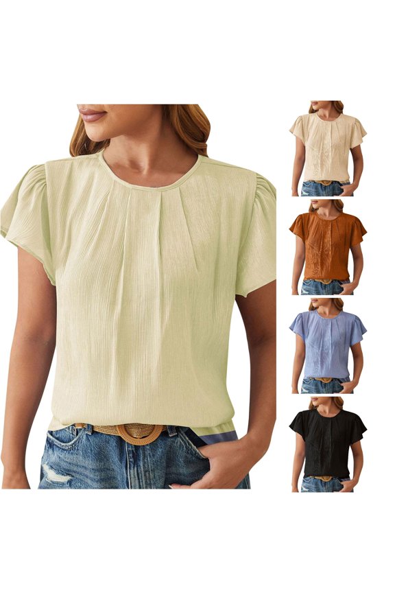 Women's T-Shirts for Women Top Casual Loose Round Neck Petal Sleeve Spring/Summer Fashion Top Lightweight Comfort and Easy Fit Green L