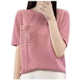thumbnail image 1 of Women's T-Shirts with Lace Pocket Summer Casual Crew Neck Short Sleeve Basic Tee Loose Soft Tops Blouses (XL, Pink), 1 of 3
