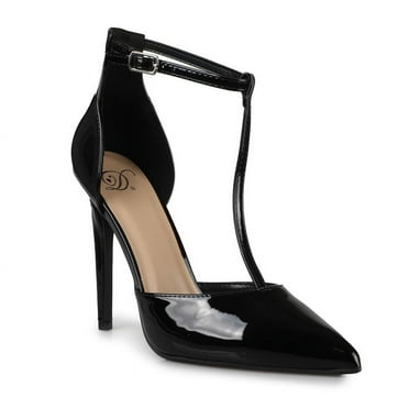 Women's T-Strap Ankle Strap Silhouette Heel Pumps Dress Shoes in Black