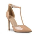 thumbnail image 1 of Women's T-Strap Ankle Strap Silhouette Heel Pumps Dress Shoes in Camel, 1 of 2