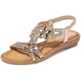 thumbnail image 1 of Women's T-Strap Beaded Flower Rhinestone Flat Sandals Dress Beach Shoes, 1 of 11
