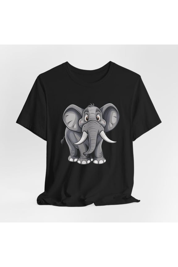 Women's T-shirt ,Cartoon Elephant Graphic Tee,Fun Animal Print Top, Colorful Design,Crew neck ,Causal ,cotton，black，S-5XL