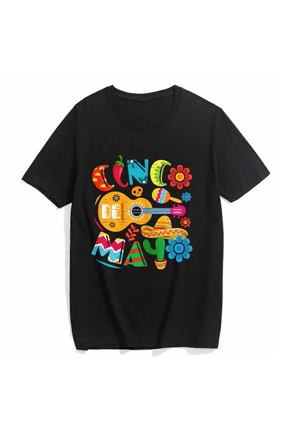 Women's T-shirt Cinco De Mayo Mexican Fiesta 5 De Mayo Casual Summer Short Sleeve Top Black 3X-Large