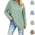 thumbnail image 1 of Women's T-shirt Classic Striped Crew Neck Long Sleeves Tee Tops (Green M), 1 of 4