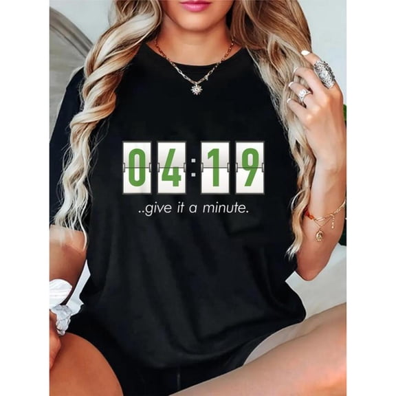 Women's T-shirt ,Clock 4:19 pattern,Interesting design,Causal short sleeve,Round neck,Fashion,cotton ,black ,S-5XL