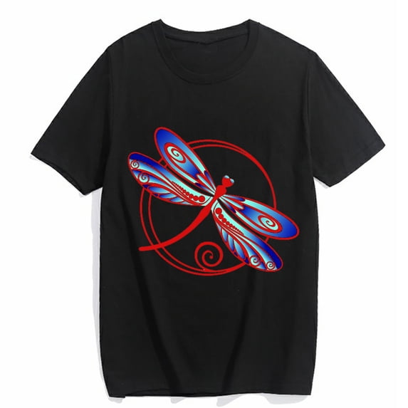 Women's T-shirt Colorful Butterfly Flowers Summer Casual Short-sleeved O-neck Top Black X-Large