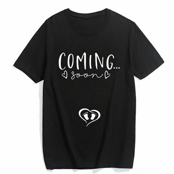 Women's T-shirt Coming Soon Pregnancy Mom to Be Gift Shirts New Mom Tee Summer Casual Short-sleeved Tops Black Small