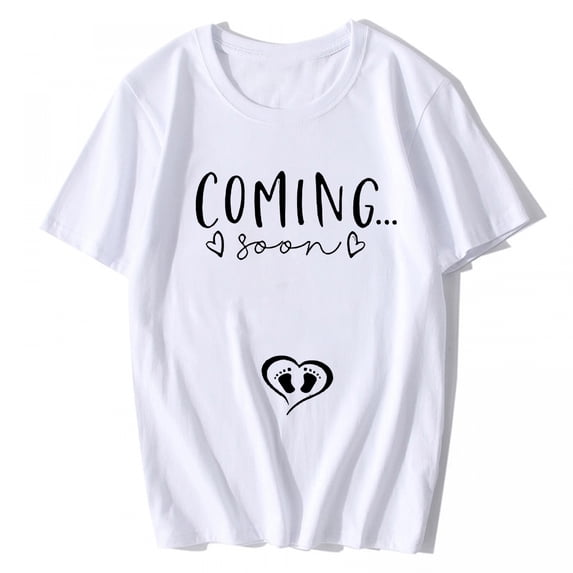 Women's T-shirt Coming Soon Pregnancy Mom to Be Gift Shirts New Mom Tee Summer Casual Short-sleeved Tops White Large