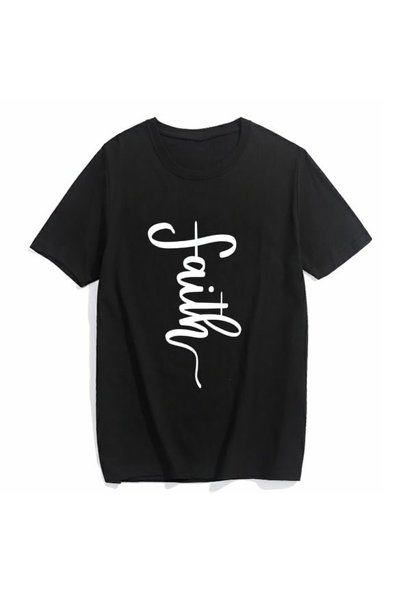Women's T-shirt Faith Cross Tee Christian Faith Gift Casual Summer Short Sleeve Tops Black Large