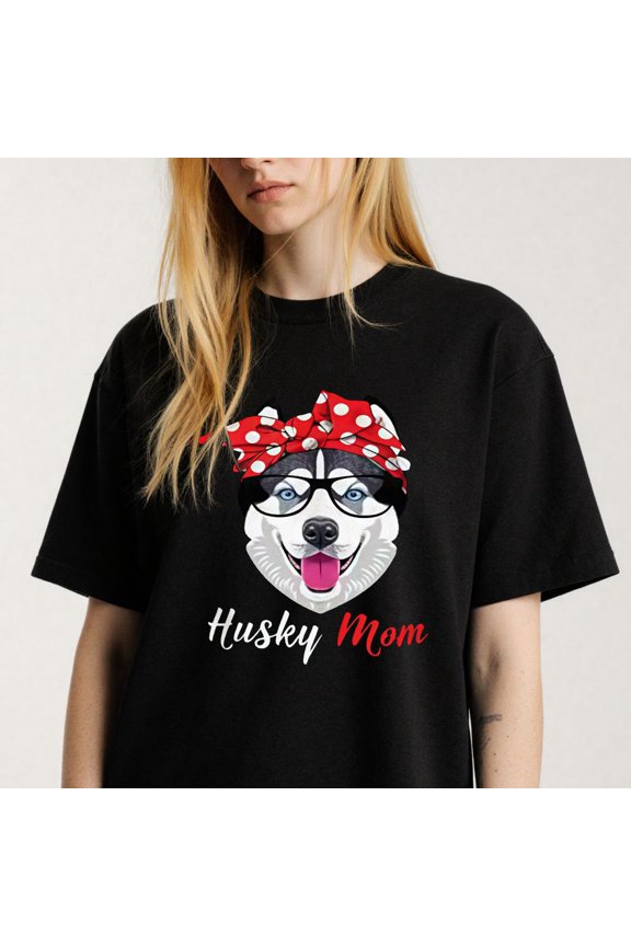 Women's T-shirt Husky Mom Cool Husky Image Graphic Tee Lightweight Pet Top S-4XL