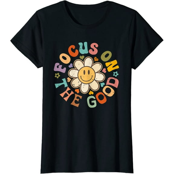 Women's T-shirt Inspirational Motivational Positive Quote Focus On The Good Casual Short Sleeve Tops Black 3X-Large