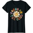 thumbnail image 1 of Women's T-shirt Inspirational Motivational Positive Quote Focus On The Good Casual Short Sleeve Tops Black X-Large, 1 of 4