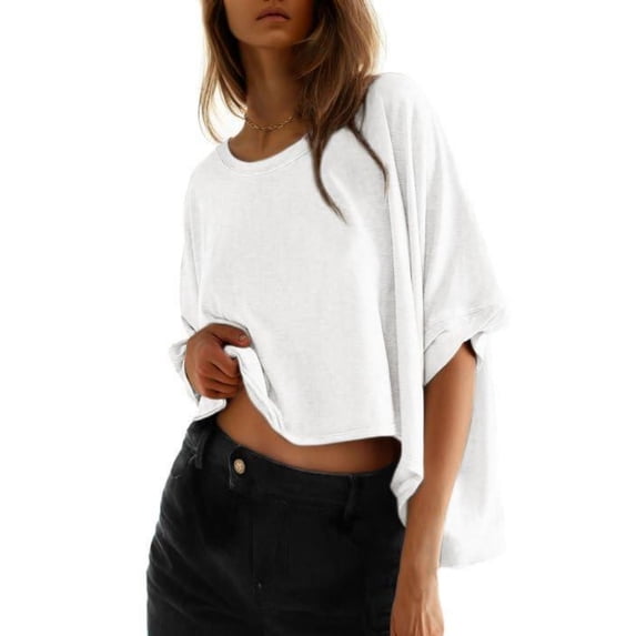 Women's T-shirt Round neck short-sleeved casual tops Elegant solid colour T-shirt tops