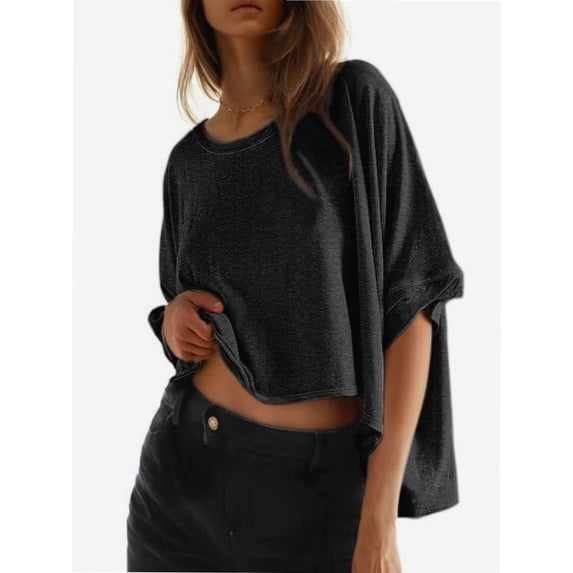 Women's T-shirt Round neck short-sleeved casual tops Elegant solid colour T-shirt tops