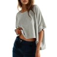 thumbnail image 1 of Women's T-shirt Round neck short-sleeved casual tops Elegant solid colour T-shirt tops, 1 of 6