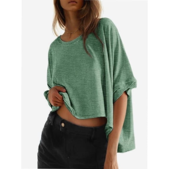 Women's T-shirt Round neck short-sleeved casual tops Elegant solid colour T-shirt tops