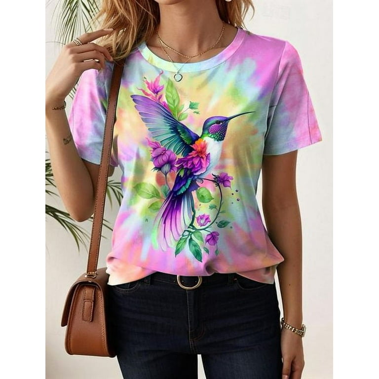 Women's T-shirt Summer Hummingbird Patterns Short Sleeve Women's T-shirt Summer Hummingbird Patterns Short Sleeve