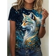thumbnail image 1 of Women's T-shirt, Wolf Print Design-Comfortable Short Sleeve Crew Neck-Perfect Choice for Spring and Autumn Leisure Wear, 1 of 5