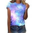thumbnail image 1 of Women's T-shirts 2025 New Starry Sky Print Shirts Summer Short Sleeve Top Casual Round Neck Blouses Loose Pullover Tops Style 03 3XL, 1 of 5