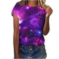 thumbnail image 1 of Women's T-shirts 2025 New Starry Sky Print Shirts Summer Short Sleeve Top Casual Round Neck Blouses Loose Pullover Tops Style 07 L, 1 of 5
