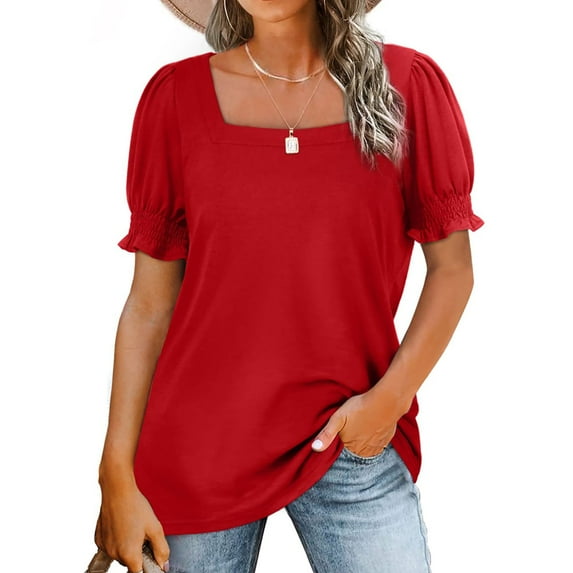 Women's T-shirts Casual Loose Solid Color Shoulder Insert Round Neck Short Sleeved T-shirt Loose Top Short Sleeved Round Neck Top/shirt Summer Vacation Beachwear