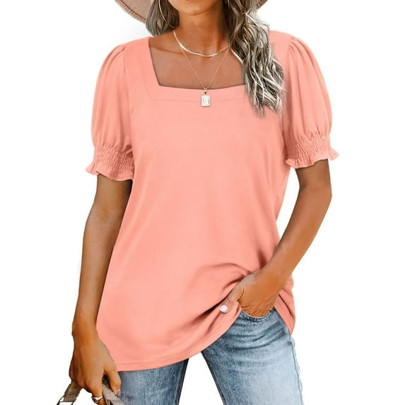 Women's T-shirts Casual Loose Solid Color Shoulder Insert Round Neck Short Sleeved T-shirt Loose Top Short Sleeved Round Neck Top/shirt Summer Vacation Beachwear