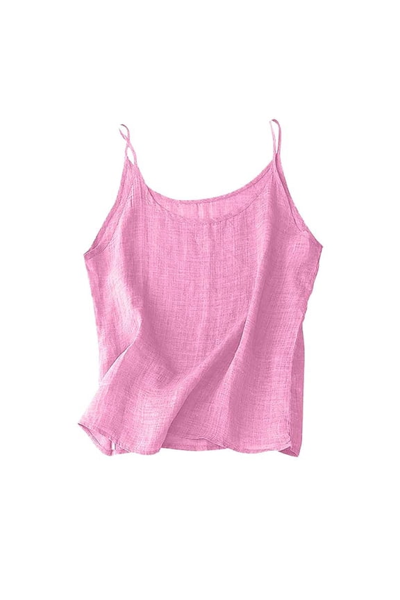 Women's T-shirts Cotton Linen Camisole Tops For Women Spaghetti Strap Loose Fit Tank Top Summer Casual Sleeveless Shirts T-shirts