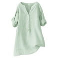 thumbnail image 1 of Women's T-shirts Loose Button Shirt Top Stand Solid Color Medium Sleeve Collar Casual Women's Shirt Women's Shirt T-shirts, 1 of 3