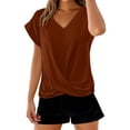 thumbnail image 1 of Women's T-shirts Solid Color V Neck T Shirt Elegant Short Sleeved Top For Spring And Summer Women's Clothing T-shirts, 1 of 7