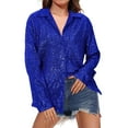 thumbnail image 1 of Women's T-shirts Women's Carnival Spring And Autumn Summer Long Sleeve Fashionable Sequin Lapel Solid Color Casual Shirt T-shirts, 1 of 5