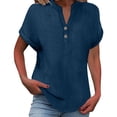 thumbnail image 1 of Women's T-shirts Women's Fashionable And Casual Solid Color V Neck Wrinkle Cloth Button Short Sleeve Rolled Up T Shirt Top T-shirts, 1 of 7