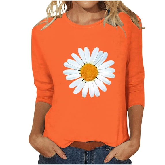 Women's T-shirts Women's Round Neck Printed Seven Sleeve Casual T Shirt Top T-shirts