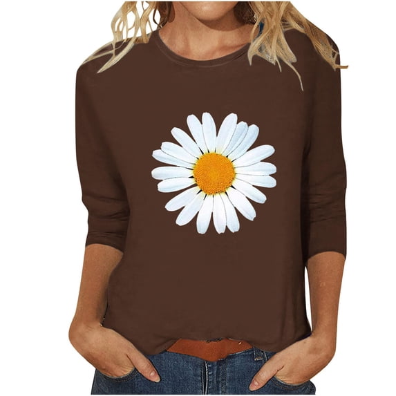 Women's T-shirts Women's Round Neck Printed Seven Sleeve Casual T Shirt Top T-shirts