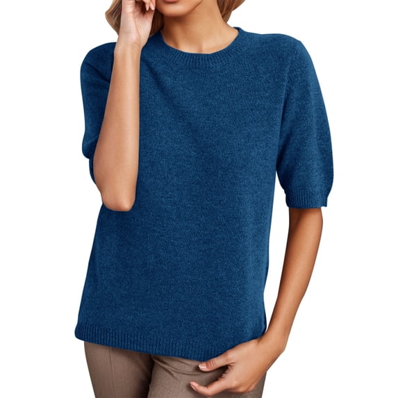 Women's T-shirts Women's Round Neck Short Sleeved Loose T Shirt With A Knit Bottom Short Top T-shirts