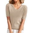 thumbnail image 1 of Women's T-shirts Women's Round Neck Short Sleeved Loose T Shirt With A Knit Bottom Short Top T-shirts, 1 of 7