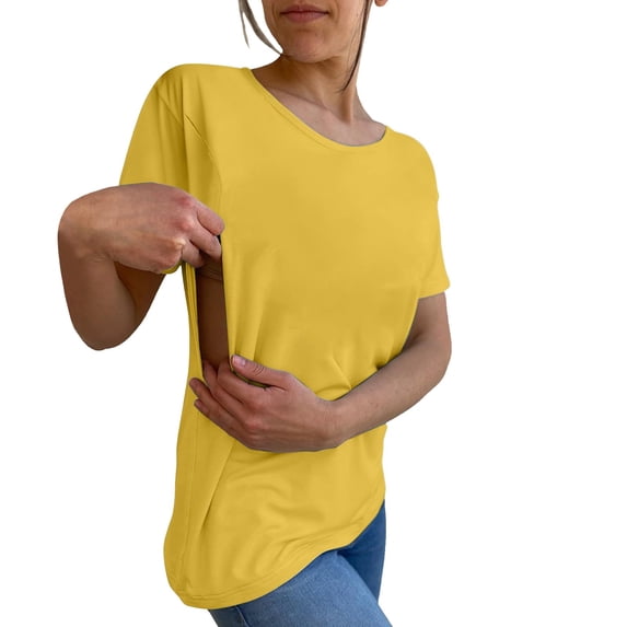 Women's T-shirts Women's Solid Color Round Tie Zipper Loose Casual Short Sleeved Top T-shirts