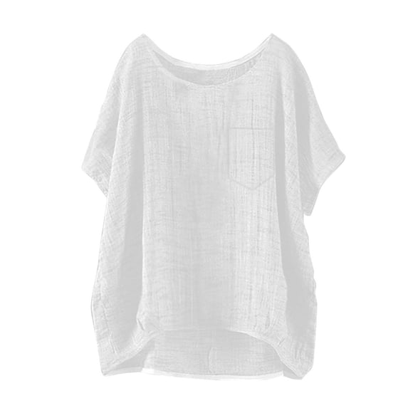 Women's T-shirts Women's Summer Short Sleeve Solid Casual Loose Linen Top T-shirts