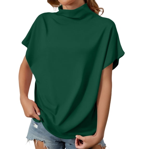 Women's T-shirts Women's Summer Solid Color High Neck Loose Casual Short Sleeved T Shirt Top T-shirts
