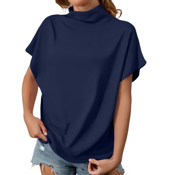 Women's T-shirts Women's Summer Solid Color High Neck Loose Casual Short Sleeved T Shirt Top T-shirts