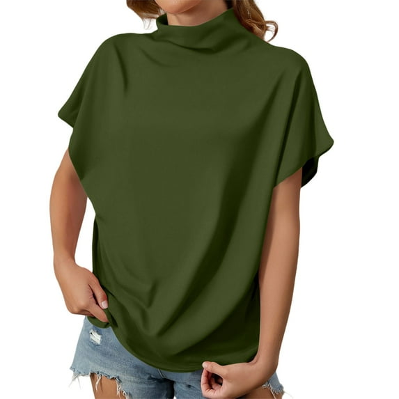 Women's T-shirts Women's Summer Solid Color High Neck Loose Casual Short Sleeved T Shirt Top T-shirts