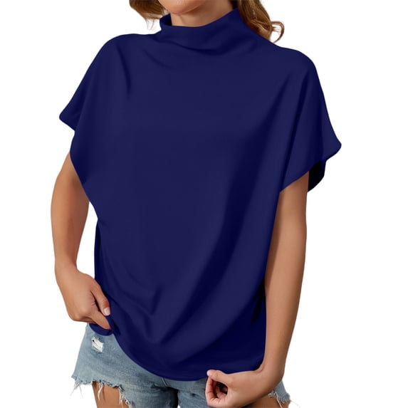 Women's T-shirts Women's Summer Solid Color High Neck Loose Casual Short Sleeved T Shirt Top T-shirts
