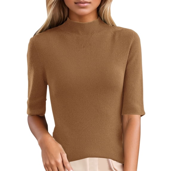 Women's T-shirts Women's Sweater Slim Fit Half Neck 5 Five Point Mid Sleeve Base Sweater Top T-shirts