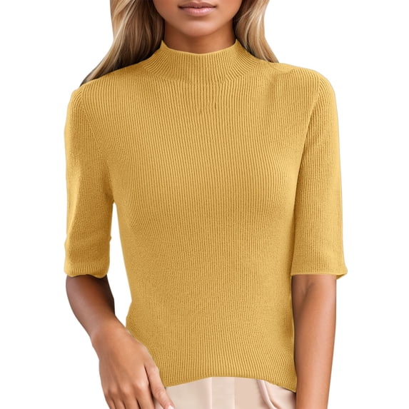 Women's T-shirts Women's Sweater Slim Fit Half Neck 5 Five Point Mid Sleeve Base Sweater Top T-shirts