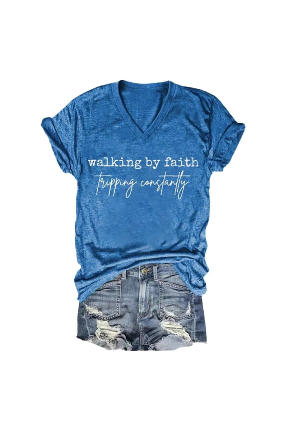 Women's T-shirts Women's Walking By Tripping Constantly Print T Shirt Casual V Neck T Shirt T-shirts