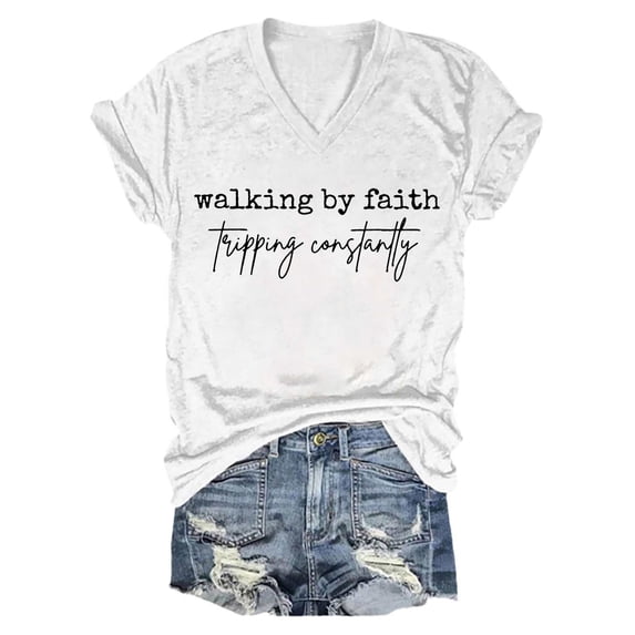 Women's T-shirts Women's Walking By Tripping Constantly Print T Shirt Casual V Neck T Shirt T-shirts