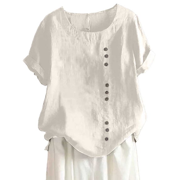 Women's T-shirts Womens Casual Loose Linen Plus Size Daily Boho Tanic T Shirt Blouse Tops T-shirts