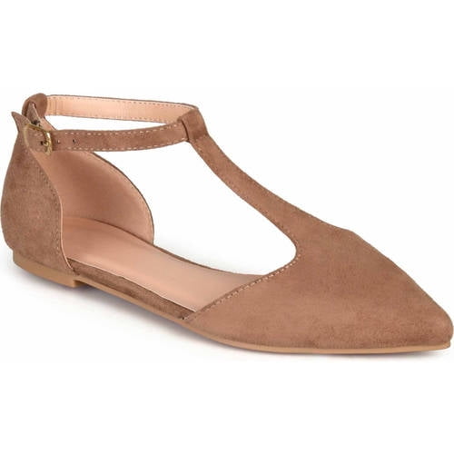 Women s T strap Pointed Toe Faux Suede Flats