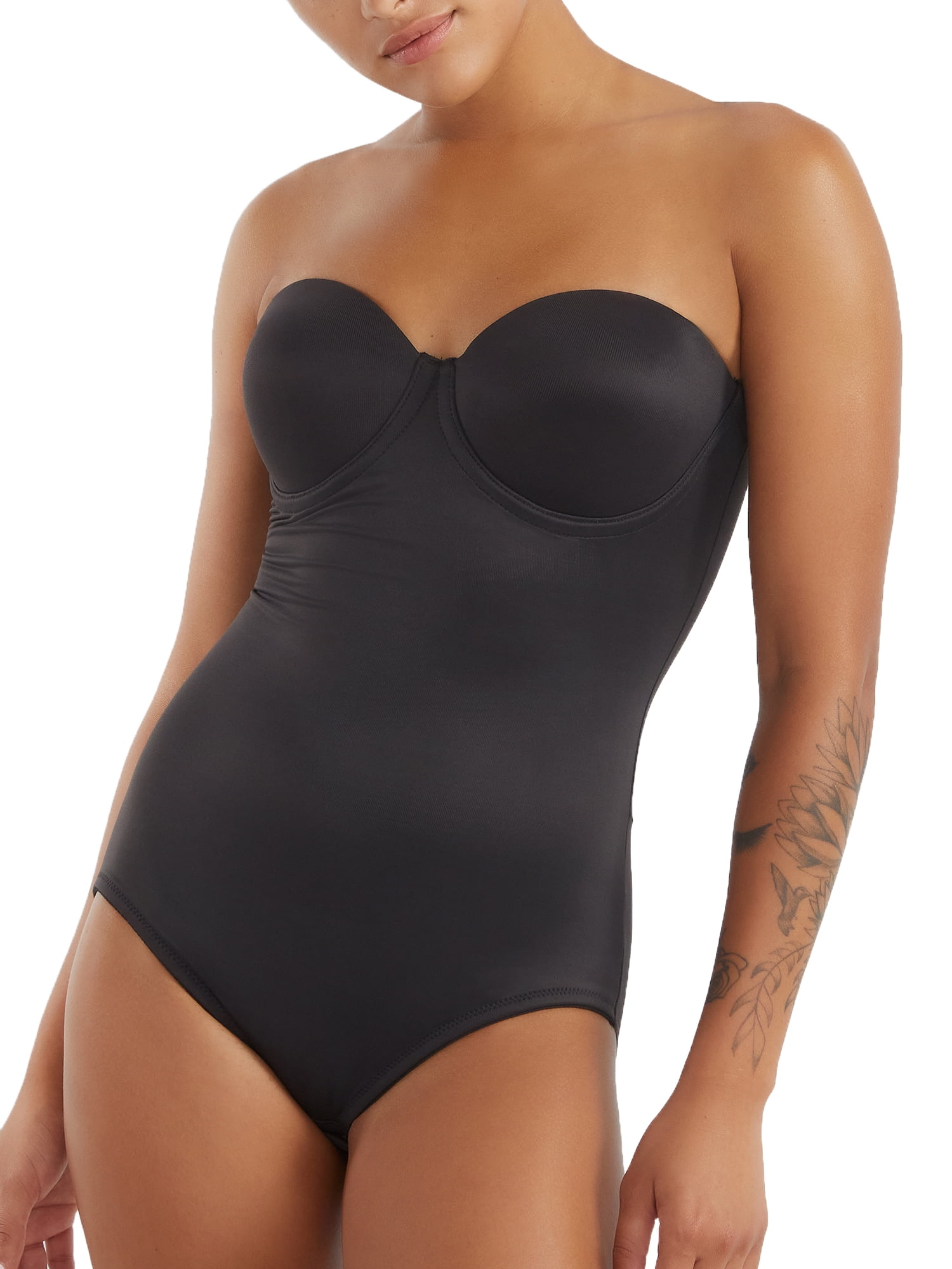 Women's TC Fine Intimates 4090 Shape Away Strapless Bodybriefer with Back  Magic (Black 36D)